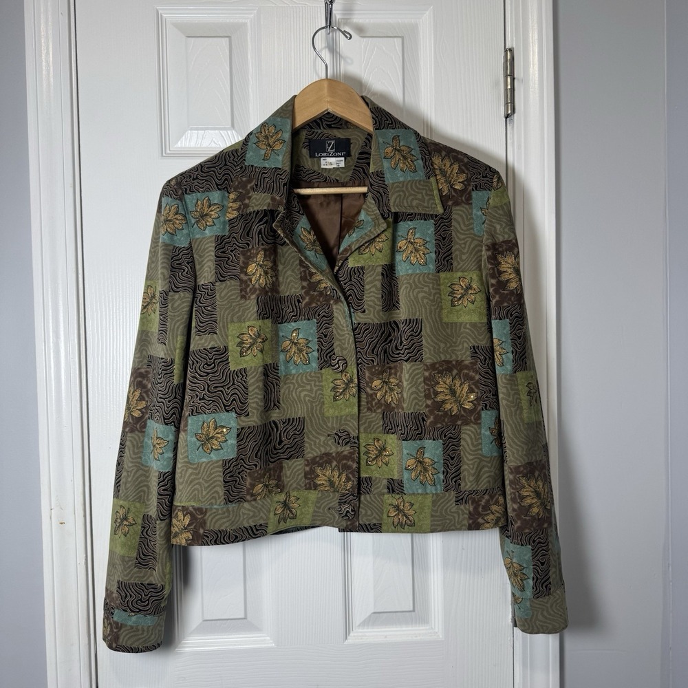 VTG Lorizoni Silk Jacket L Abstract Cropped Blazer USA‎ 80s 90s Maximalist Art